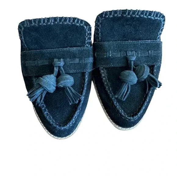 Nine West Black Suede Leather Tasseled Flat Mules Womens size 8.5 - Picture 6 of 13